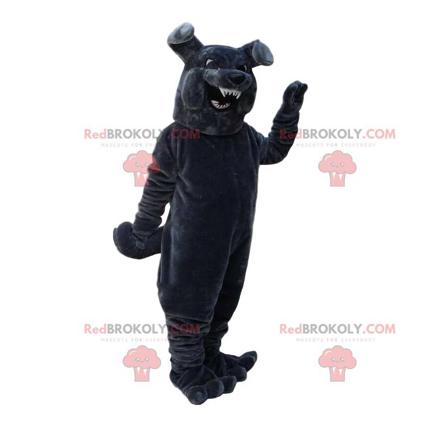 Mascote de buldogue cinza com fantasia de cachorro feroz -