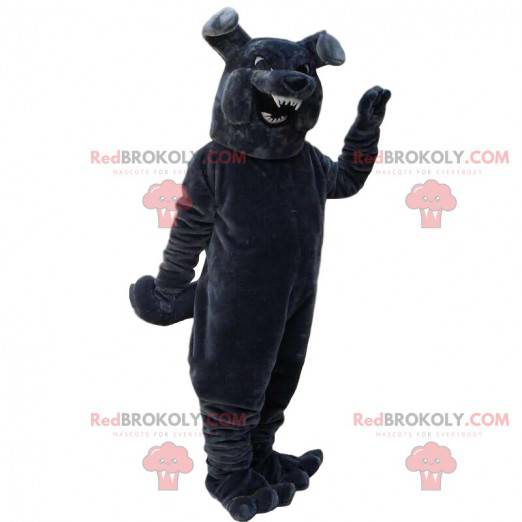 Mascote de buldogue cinza com fantasia de cachorro feroz -