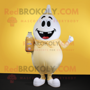 Gold Bottle Of Milk mascot costume character dressed with a Capri Pants and Brooches