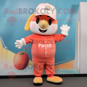 Peach Acrobat mascot costume character dressed with a Oxford Shirt and Beanies