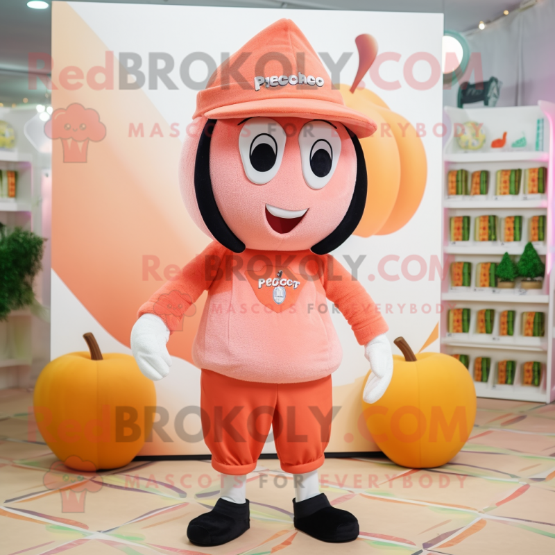 Peach Acrobat mascot costume character dressed with a Oxford Shirt and Beanies