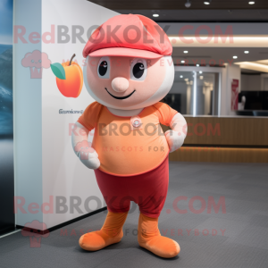 Peach Acrobat mascot costume character dressed with a Oxford Shirt and Beanies
