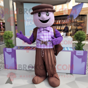 Lavender Chocolate Bars mascot costume character dressed with a Maxi Dress and Pocket squares