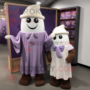 Lavender Chocolate Bars mascot costume character dressed with a Maxi Dress and Pocket squares