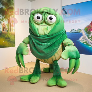Green Hermit Crab mascot costume character dressed with a Capri Pants and Anklets