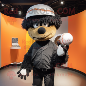 Black Human Cannon Ball mascot costume character dressed with a Baseball Tee and Hats
