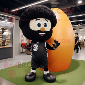 Black Human Cannon Ball mascot costume character dressed with a Baseball Tee and Hats