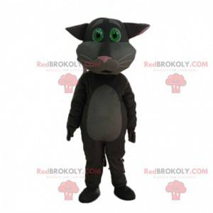 Mascotte de chat gris à l'air émouvant, costume envoutant -