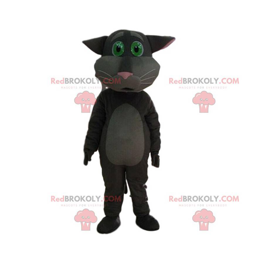 Mascotte de chat gris à l'air émouvant, costume envoutant -