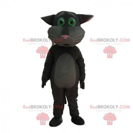 Mascotte de chat gris à l'air émouvant, costume envoutant -