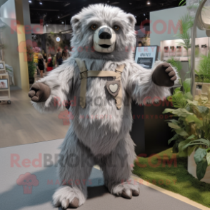 Silver Sloth Bear mascot costume character dressed with a Romper and Suspenders