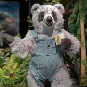 Silver Sloth Bear mascot costume character dressed with a Romper and Suspenders