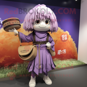 Lavender Ramen mascot costume character dressed with a Culottes and Wallets