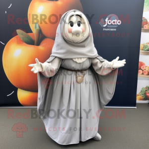 Silver Apricot mascot costume character dressed with a Maxi Skirt and Shawls