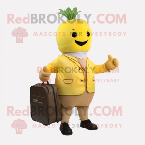 Yellow Turnip mascot costume character dressed with a Jacket and Briefcases