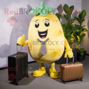 Yellow Turnip mascot costume character dressed with a Jacket and Briefcases