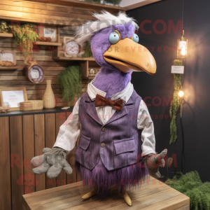 Lavender Dodo Bird mascot costume character dressed with a Waistcoat and Necklaces