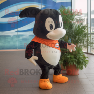 Rust Killer Whale mascot costume character dressed with a Shorts and Scarves