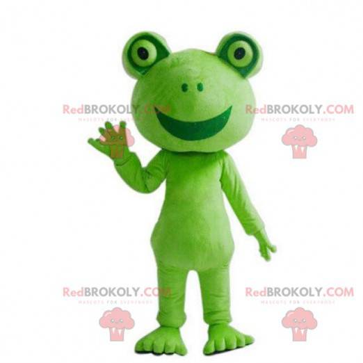 Mascote sapo verde gigante e sorridente - Redbrokoly.com