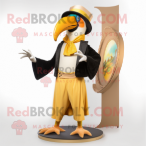 Gold Toucan mascot costume character dressed with a Coat and Cummerbunds