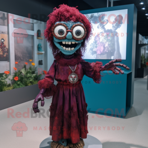 Maroon Undead mascot costume character dressed with a A-Line Dress and Eyeglasses