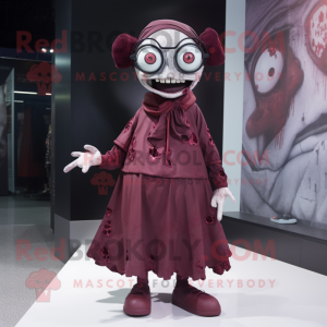 Maroon Undead mascot costume character dressed with a A-Line Dress and Eyeglasses
