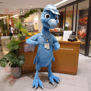 Sky Blue Archeopteryx mascot costume character dressed with a Denim Shirt and Keychains