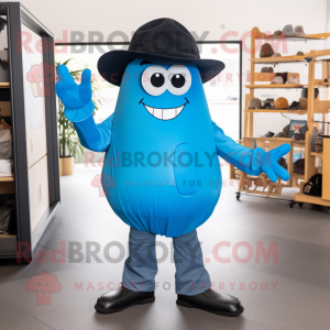 Blue Squash mascot costume character dressed with a Leather Jacket and Hats