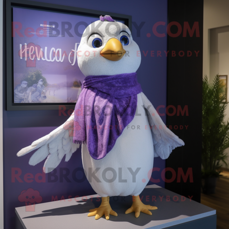 Lavender Dove mascot costume character dressed with a Henley Tee and Shawls Lavender Dove mascot costume character dressed with a Henley Tee and Shawls