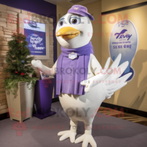 Lavender Dove mascot costume character dressed with a Henley Tee and Shawls