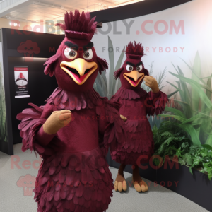 Maroon Hens mascot costume character dressed with a Sheath Dress and Caps