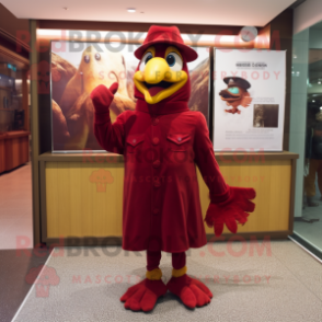 Maroon Hens mascot costume character dressed with a Sheath Dress and Caps