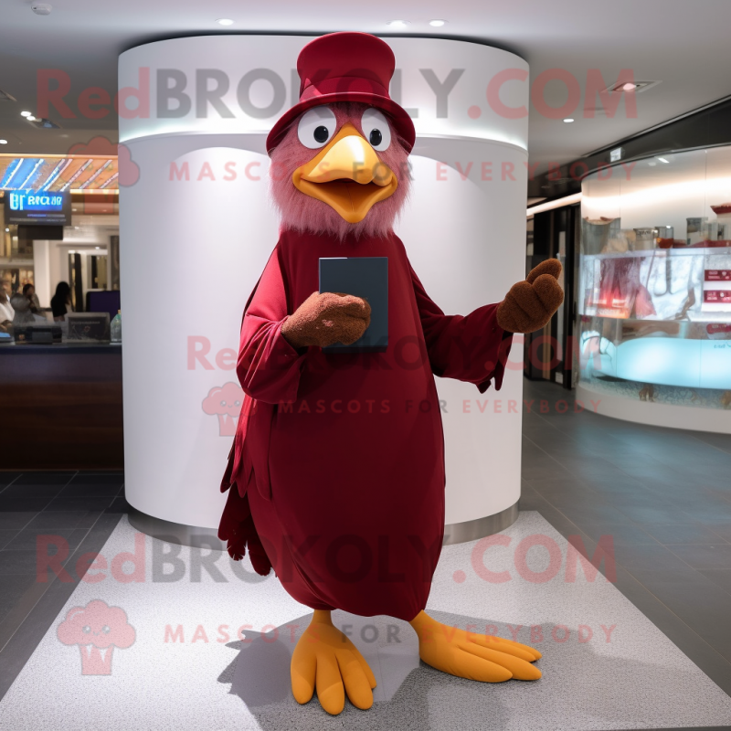 Maroon Hens mascot costume character dressed with a Sheath Dress and Caps Maroon Hens mascot costume character dressed with a Sheath Dress and Caps