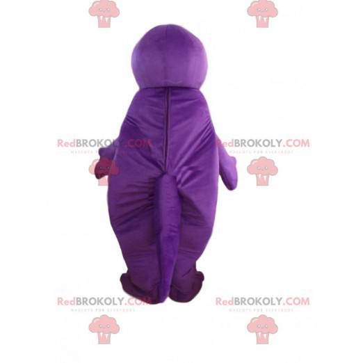 Purple and green dinosaur mascot, plump and funny -