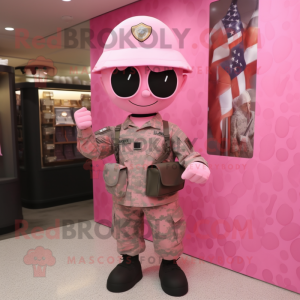 Pink American Soldier mascot costume character dressed with a Suit Pants and Coin purses