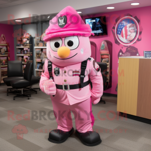 Pink American Soldier mascot costume character dressed with a Suit Pants and Coin purses