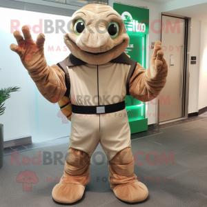 Tan Turtle mascot costume character dressed with a Bodysuit and Gloves