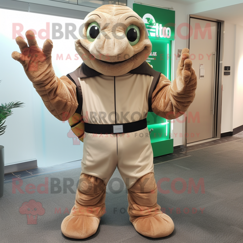 Tan Turtle mascot costume character dressed with a Bodysuit and Gloves Tan Turtle mascot costume character dressed with a Bodysuit and Gloves