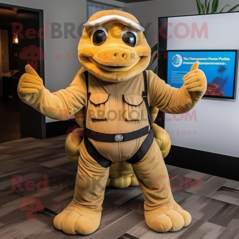 Tan Turtle mascot costume character dressed with a Bodysuit and Gloves