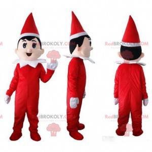 Red and white Christmas elf mascot, Santa Claus costume -