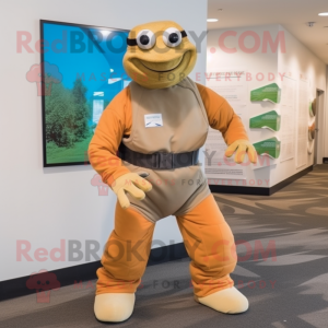 Tan Turtle mascot costume character dressed with a Bodysuit and Gloves