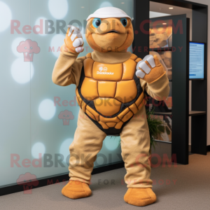 Tan Turtle mascot costume character dressed with a Bodysuit and Gloves