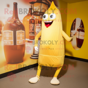 Beige Bottle Of Mustard mascot costume character dressed with a Jeggings and Cummerbunds