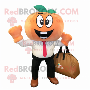 Peach Boxing Glove mascot costume character dressed with a Blazer and Tote bags