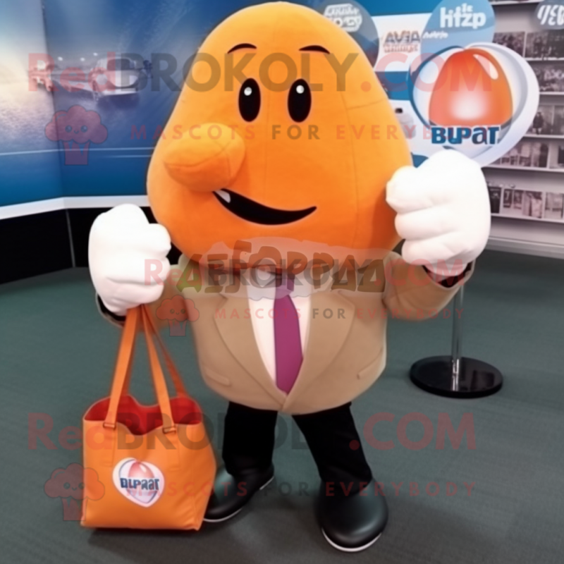 Peach Boxing Glove mascot costume character dressed with a Blazer and Tote bags