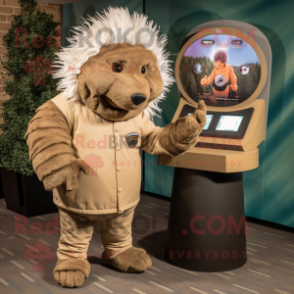 Tan Porcupine mascot costume character dressed with a Turtleneck and Watches