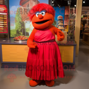Red Jambalaya mascot costume character dressed with a Maxi Skirt and Anklets