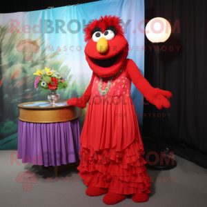 Red Jambalaya mascot costume character dressed with a Maxi Skirt and Anklets