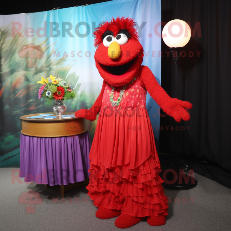 Red Jambalaya mascot costume character dressed with a Maxi Skirt and Anklets Red Jambalaya mascot costume character dressed with a Maxi Skirt and Anklets