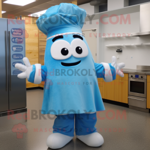 Sky Blue Lasagna mascot costume character dressed with a Coat and Caps